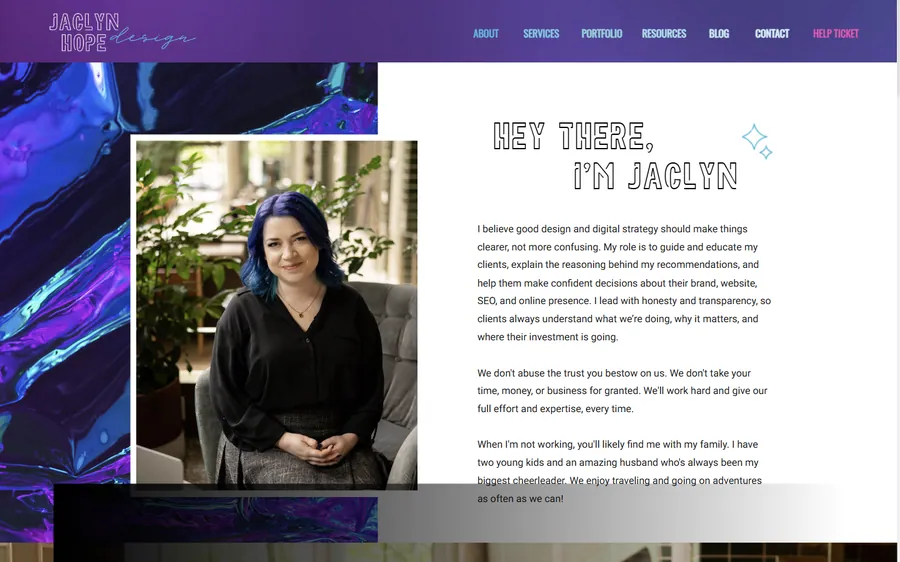 About page, desktop