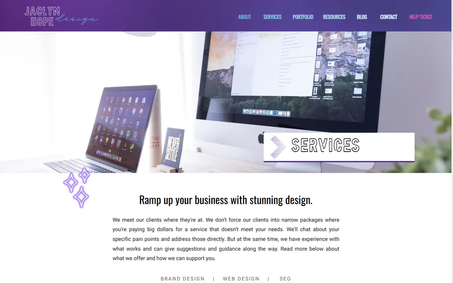 Services page, desktop
